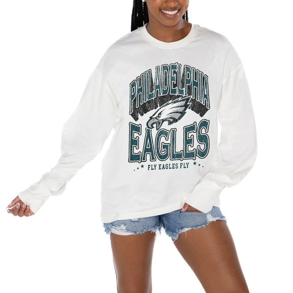 Philadelphia Eagles Gameday Couture Women's Time Out Oversized Long Sleeve T-Shirt White - NFL