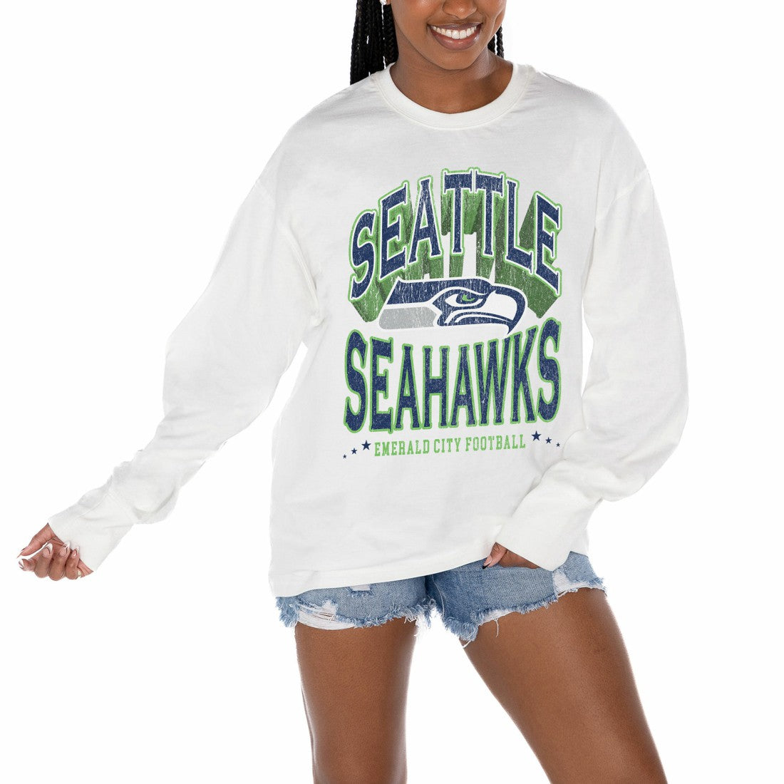 Seattle Seahawks Gameday Couture Women's Time Out Oversized Long Sleeve T-Shirt White - NFL
