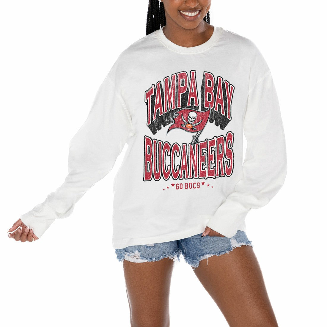 Tampa Bay Buccaneers Gameday Couture Women's Time Out Oversized Long Sleeve T-Shirt White - NFL
