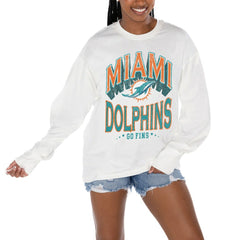 Miami Dolphins Gameday Couture Women's Time Out Oversized Long Sleeve T-Shirt White - NFL