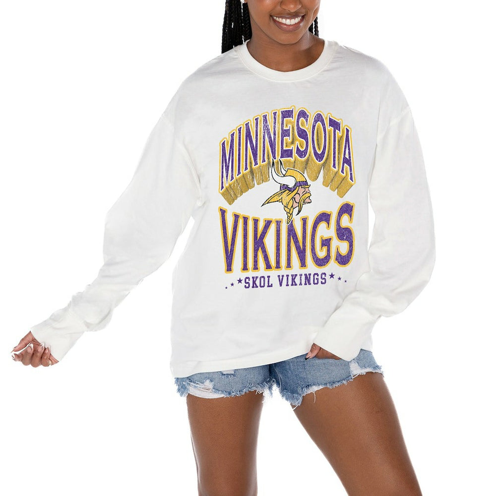 Minnesota Vikings Gameday Couture Women's Time Out Oversized Long Sleeve T-Shirt White - NFL