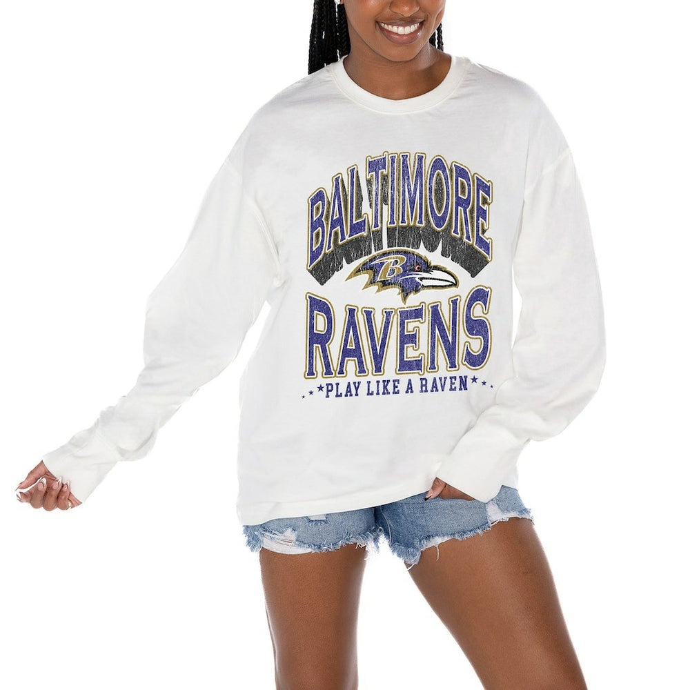 Baltimore Ravens Gameday Couture Women's Time Out Oversized Long Sleeve T-Shirt White - NFL