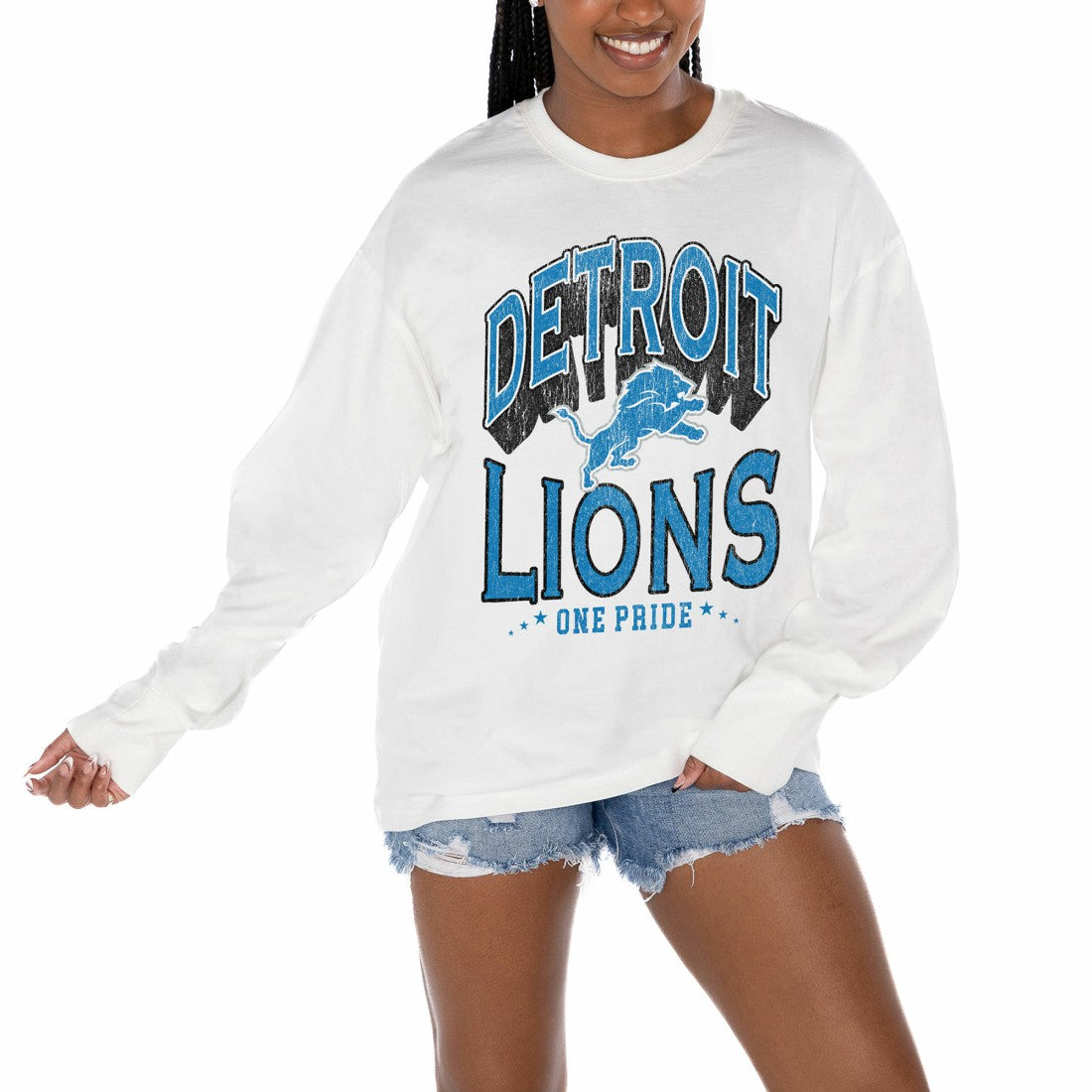 Detroit Lions Gameday Couture Women's Time Out Oversized Long Sleeve T-Shirt White - NFL
