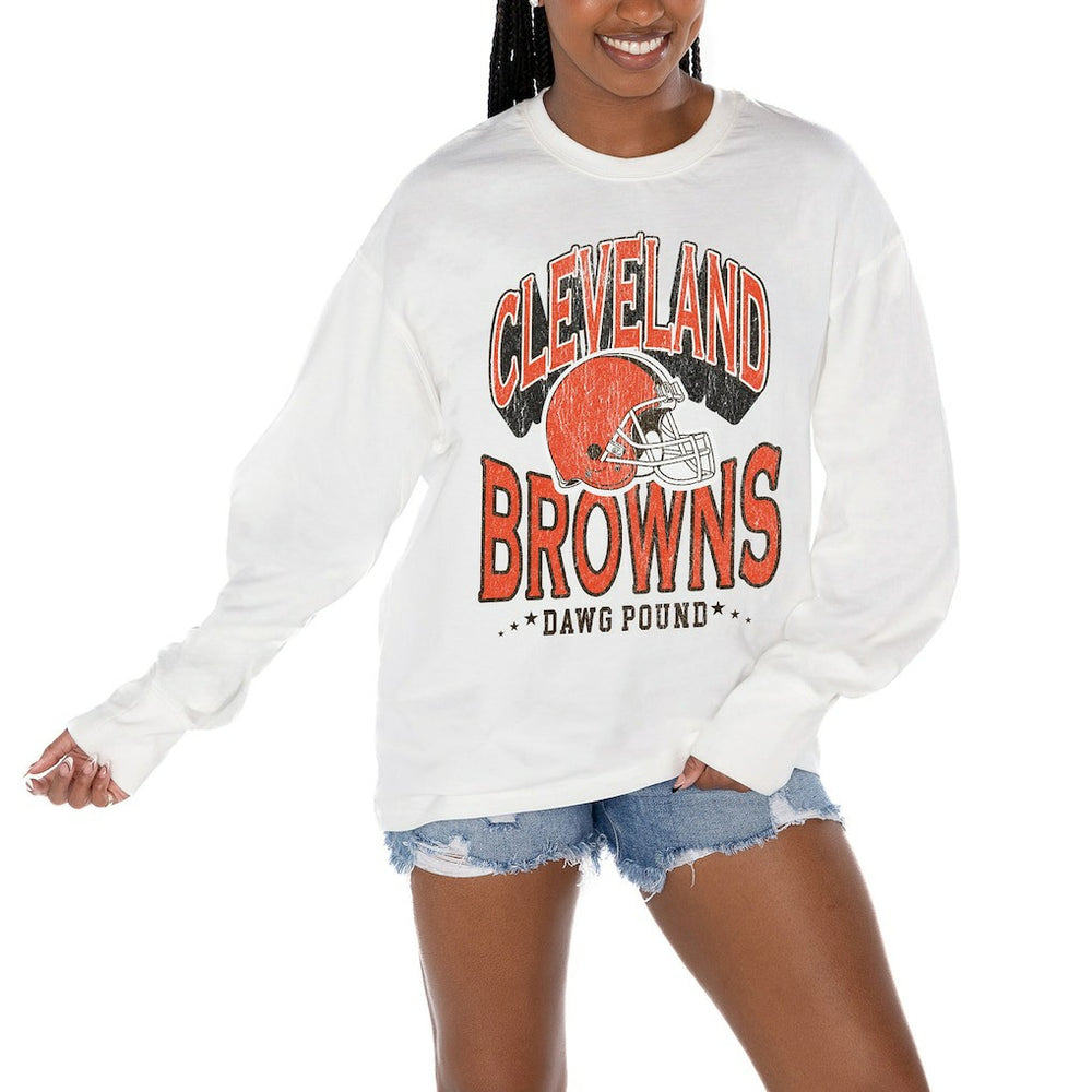 Cleveland Browns Gameday Couture Women's Time Out Oversized Long Sleeve T-Shirt White - NFL