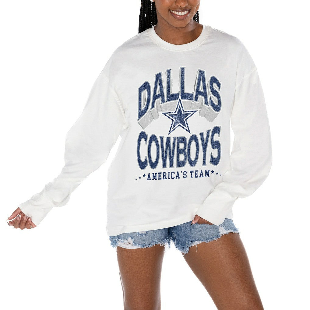 Dallas Cowboys Gameday Couture Women's Time Out Oversized Long Sleeve T-Shirt White - NFL