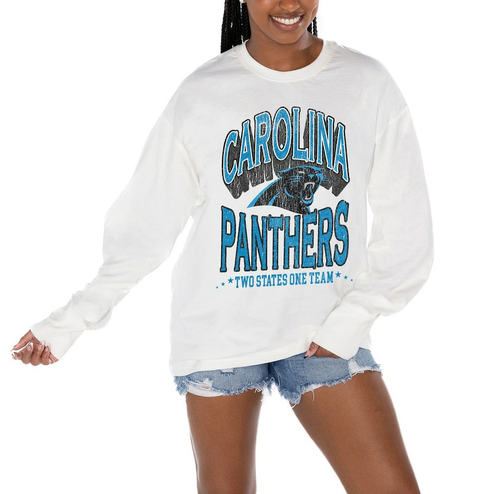 Carolina Panthers Gameday Couture Women's Time Out Oversized Long Sleeve T-Shirt White - NFL