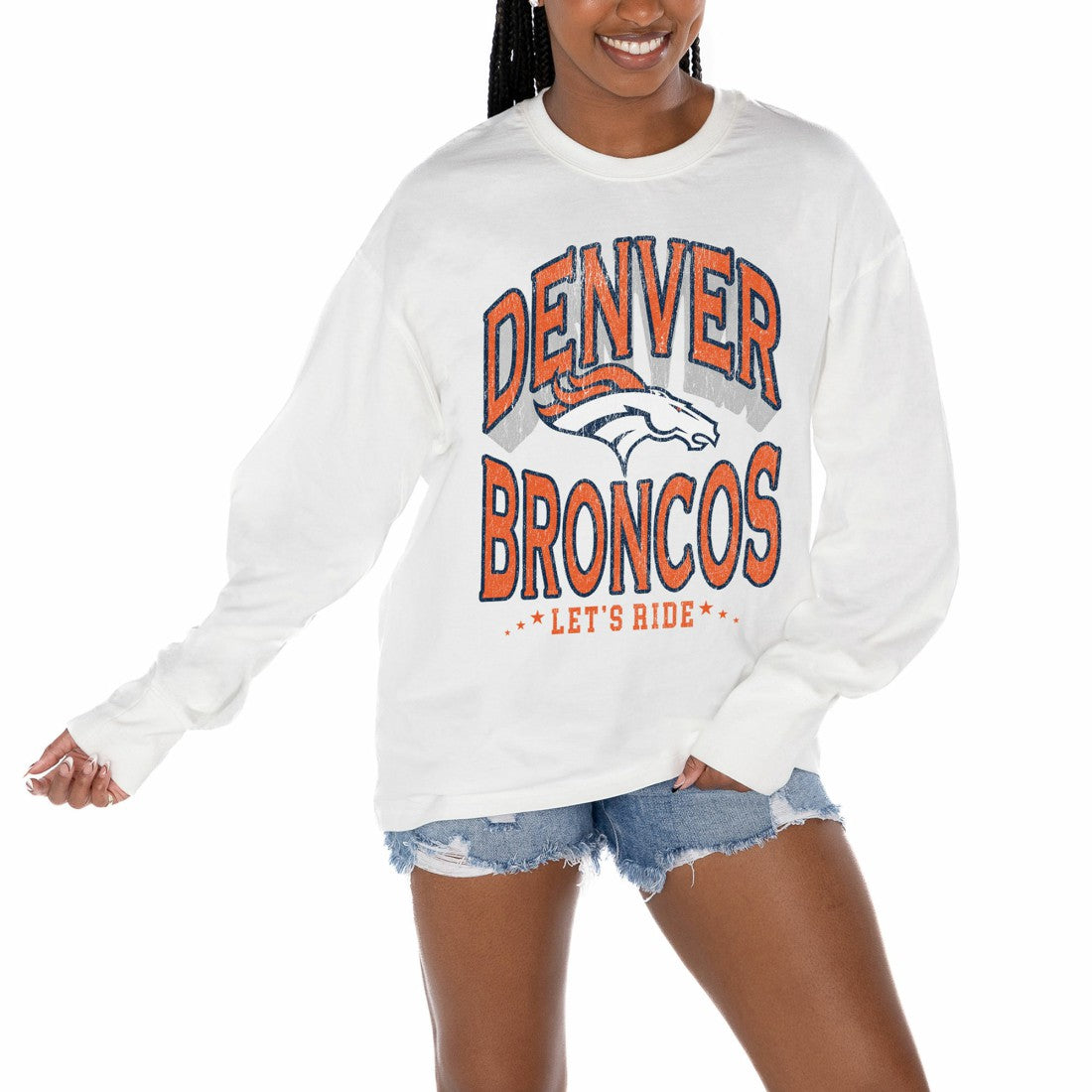 Denver Broncos Gameday Couture Women's Time Out Oversized Long Sleeve T-Shirt White - NFL