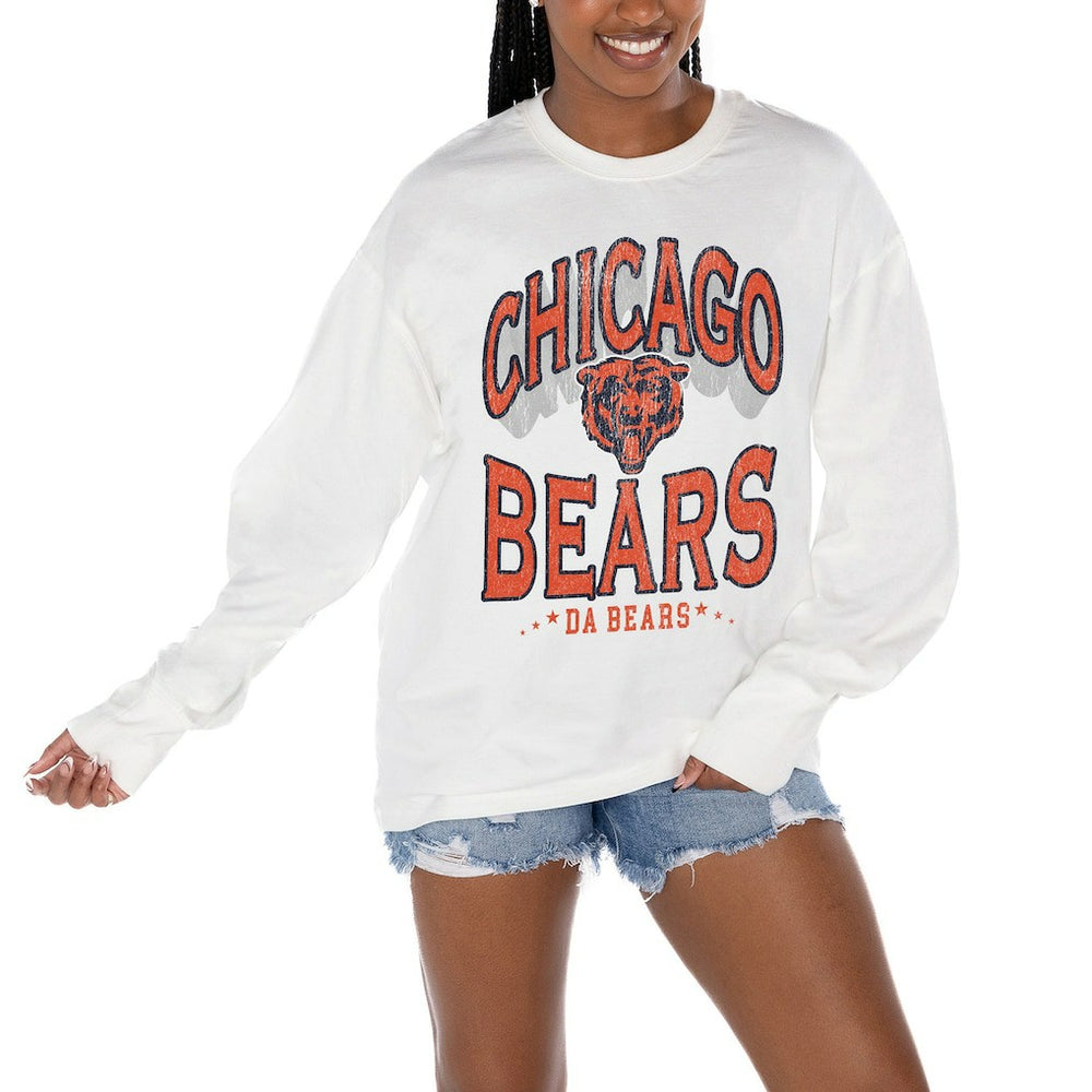 Chicago Bears Gameday Couture Women's Time Out Oversized Long Sleeve T-Shirt White - NFL