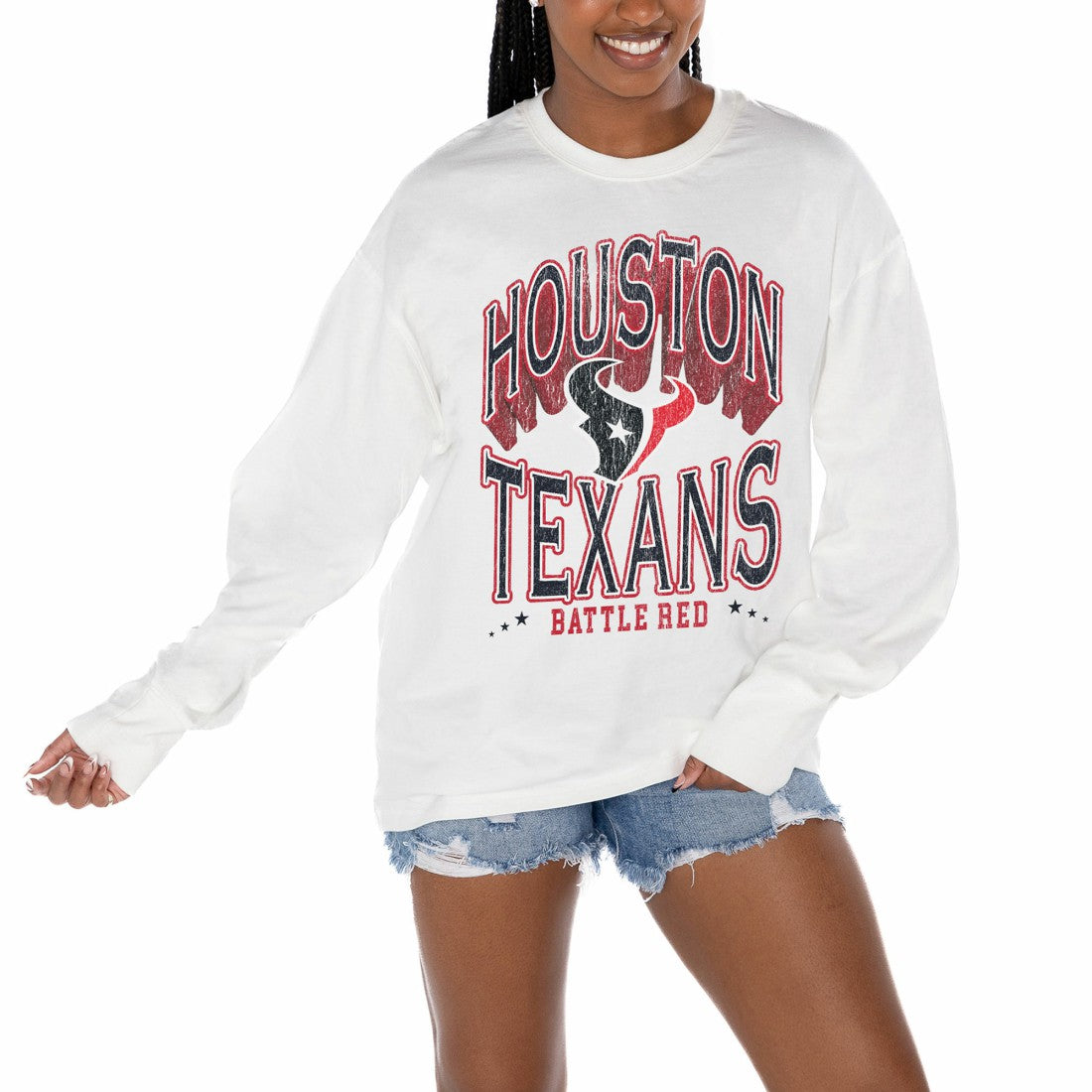 Houston Texans Gameday Couture Women's Time Out Oversized Long Sleeve T-Shirt White - NFL
