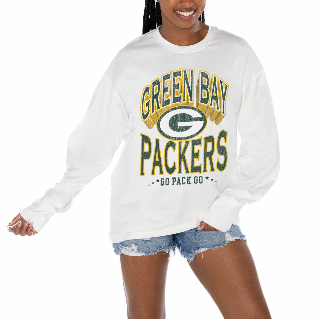 Green Bay Packers Gameday Couture Women's Time Out Oversized Long Sleeve T-Shirt White - NFL
