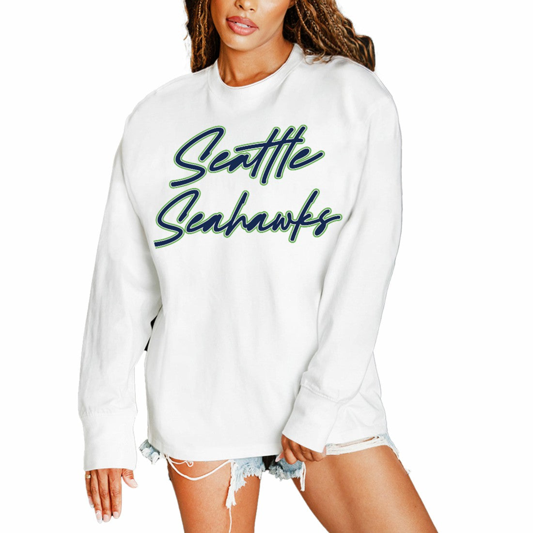 Seattle Seahawks Gameday Couture Women's Classic Comeback Oversized Long Sleeve T-Shirt White - NFL
