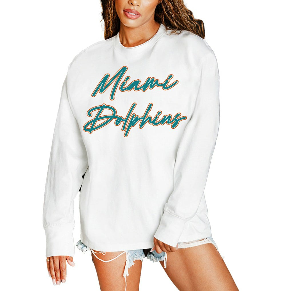 Miami Dolphins Gameday Couture Women's Classic Comeback Oversized Long Sleeve T-Shirt White - NFL