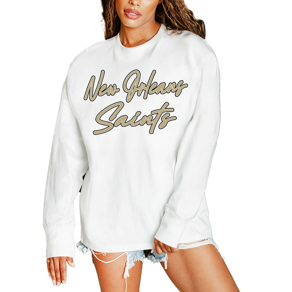 New Orleans Saints Gameday Couture Women's Classic Comeback Oversized Long Sleeve T-Shirt White - NFL