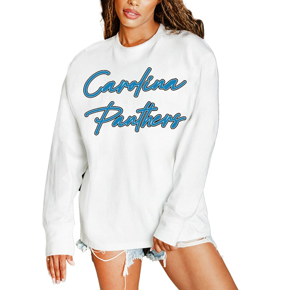 Carolina Panthers Gameday Couture Women's Classic Comeback Oversized Long Sleeve T-Shirt White - NFL