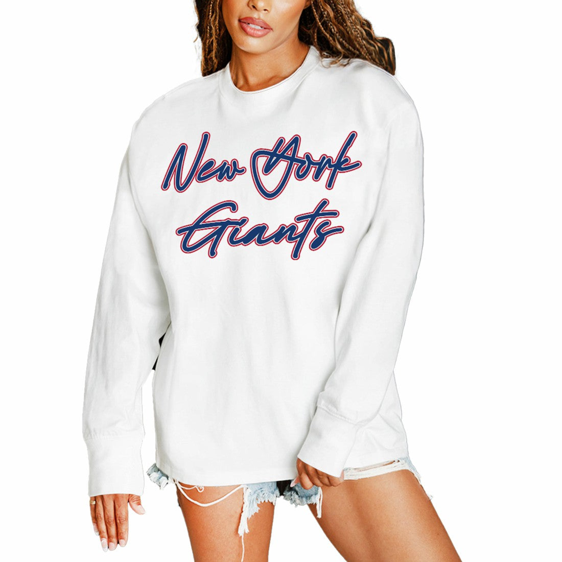 New York Giants Gameday Couture Women's Classic Comeback Oversized Long Sleeve T-Shirt White - NFL
