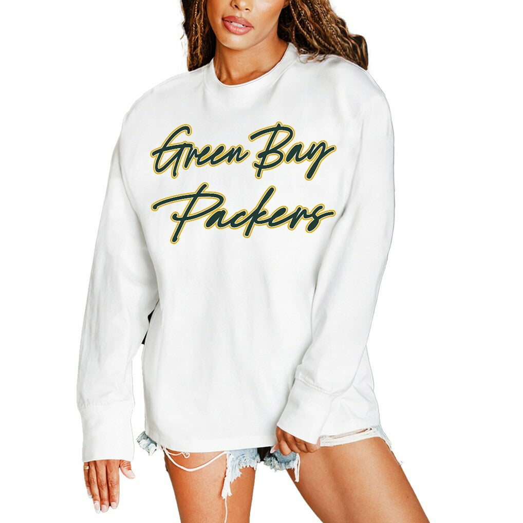 Green Bay Packers Gameday Couture Women's Classic Comeback Oversized Long Sleeve T-Shirt White - NFL