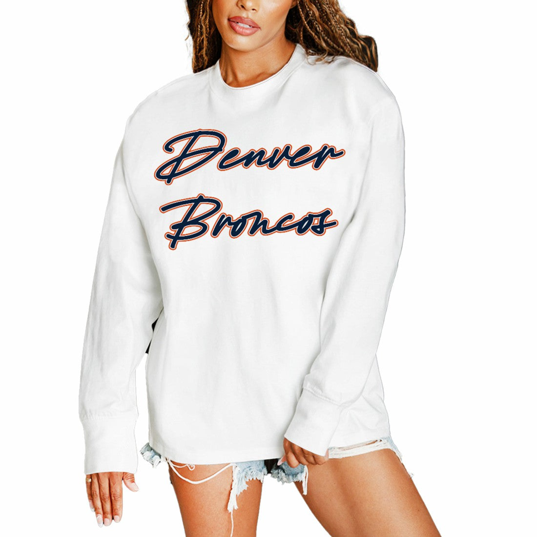 Denver Broncos Gameday Couture Women's Classic Comeback Oversized Long Sleeve T-Shirt White - NFL