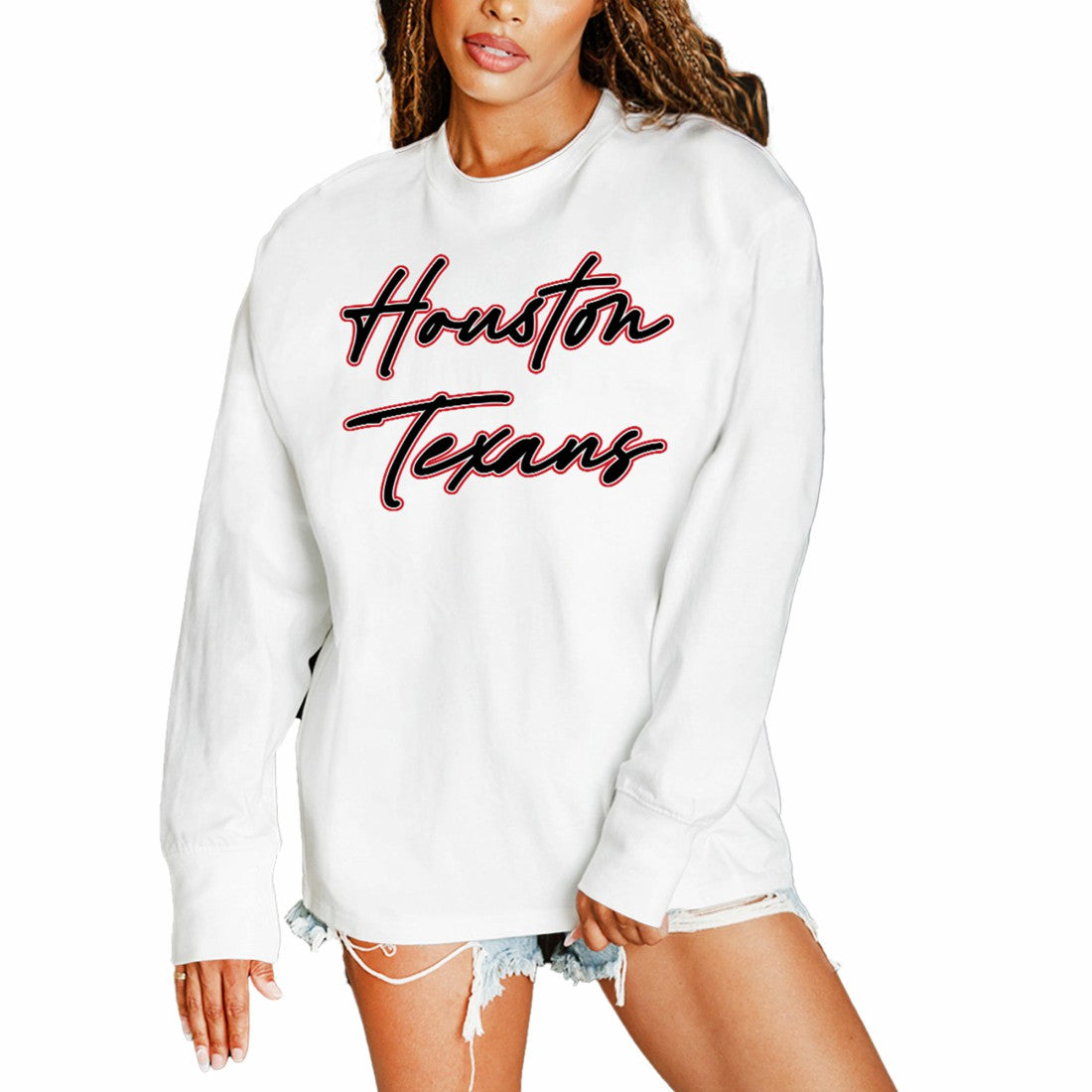 Houston Texans Gameday Couture Women's Classic Comeback Oversized Long Sleeve T-Shirt White - NFL