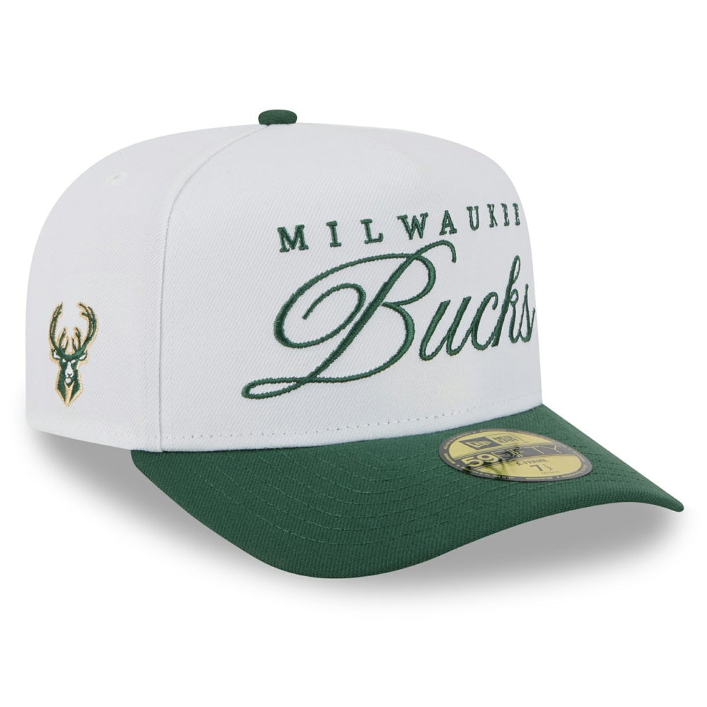 New Era - Milwaukee Bucks 2025 NBA Draft A-Frame 59FIFTY Fitted Hat - White/Hunter Green