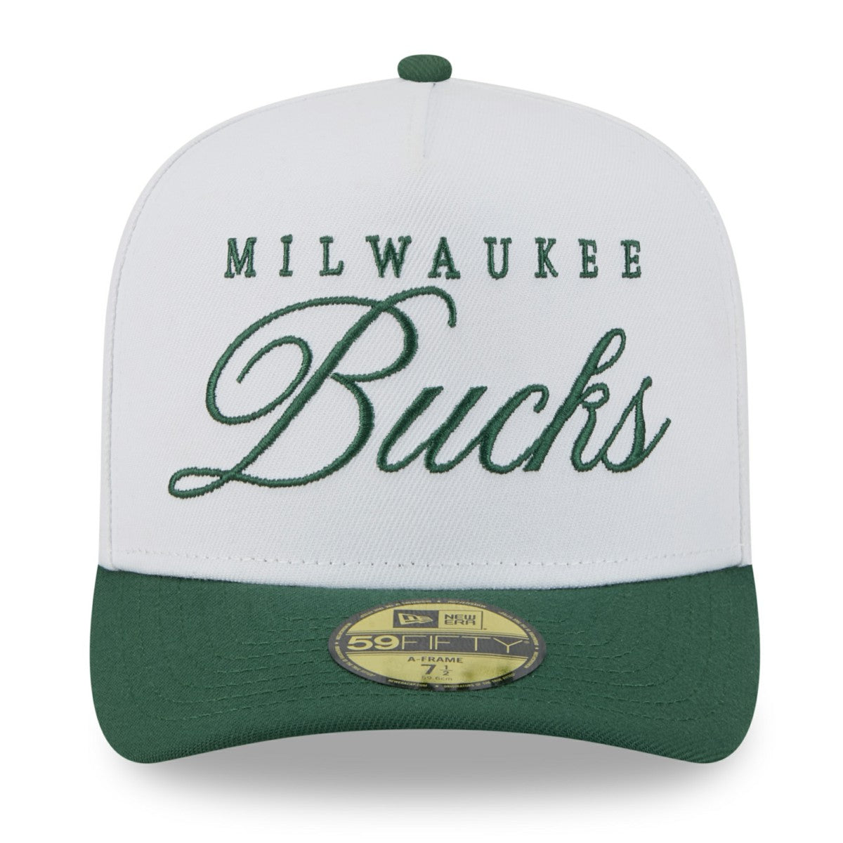 New Era - Milwaukee Bucks 2025 NBA Draft A-Frame 59FIFTY Fitted Hat - White/Hunter Green