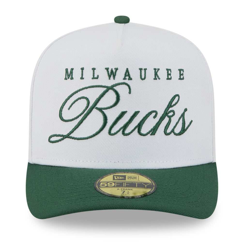 New Era - Milwaukee Bucks 2025 NBA Draft A-Frame 59FIFTY Fitted Hat - White/Hunter Green