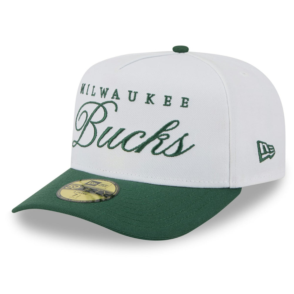 New Era - Milwaukee Bucks 2025 NBA Draft A-Frame 59FIFTY Fitted Hat - White/Hunter Green