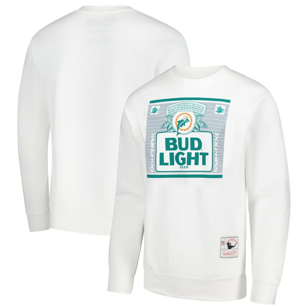 Miami Dolphins x Bud Light The Crest Pullover Sweatshirt White - Mitchell & Ness