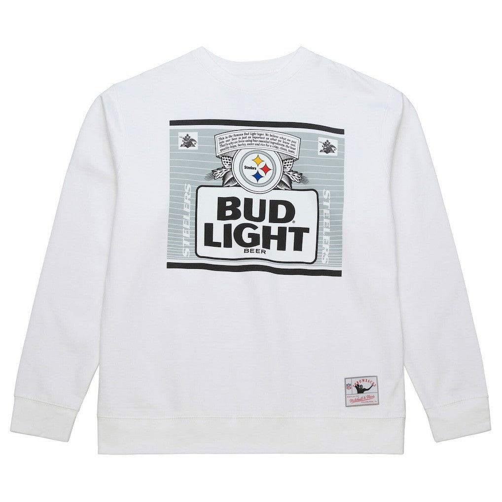 Pittsburgh Steelers x Bud Light The Crest Pullover Sweatshirt White - Mitchell & Ness