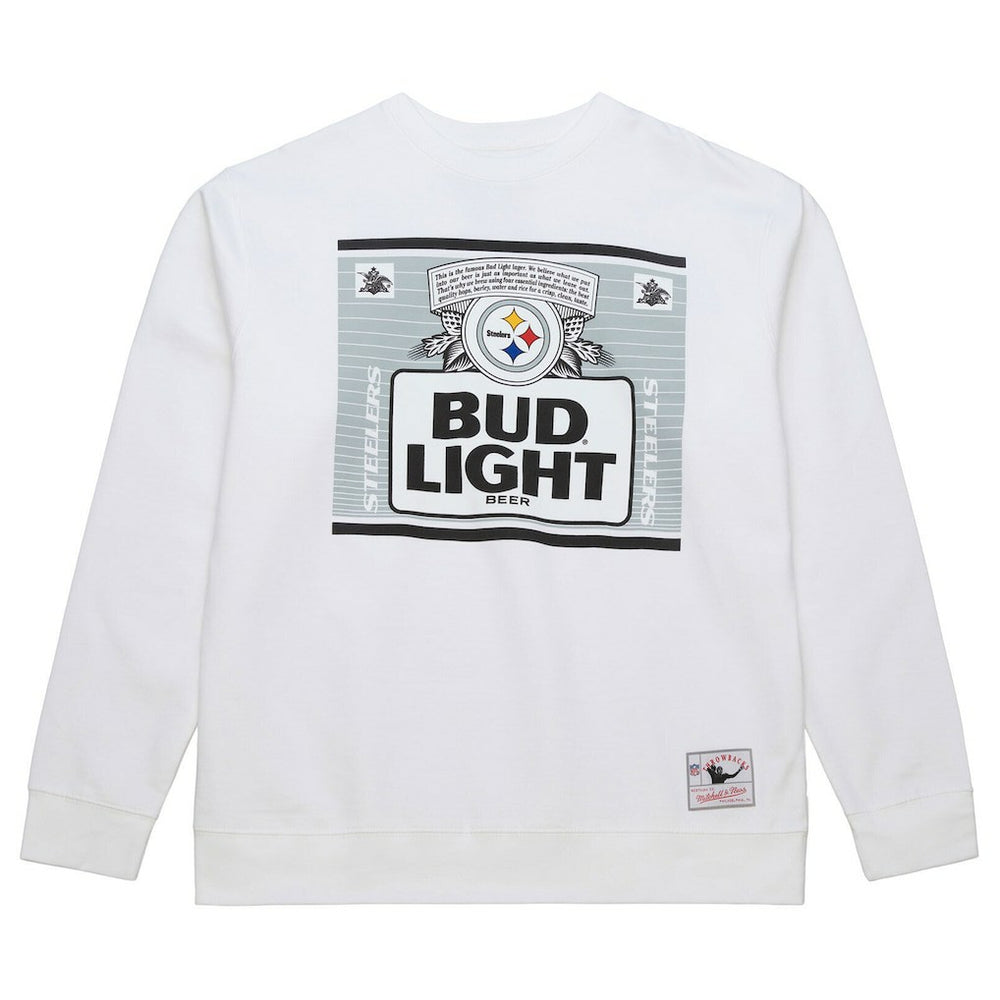 Pittsburgh Steelers x Bud Light The Crest Pullover Sweatshirt White - Mitchell & Ness