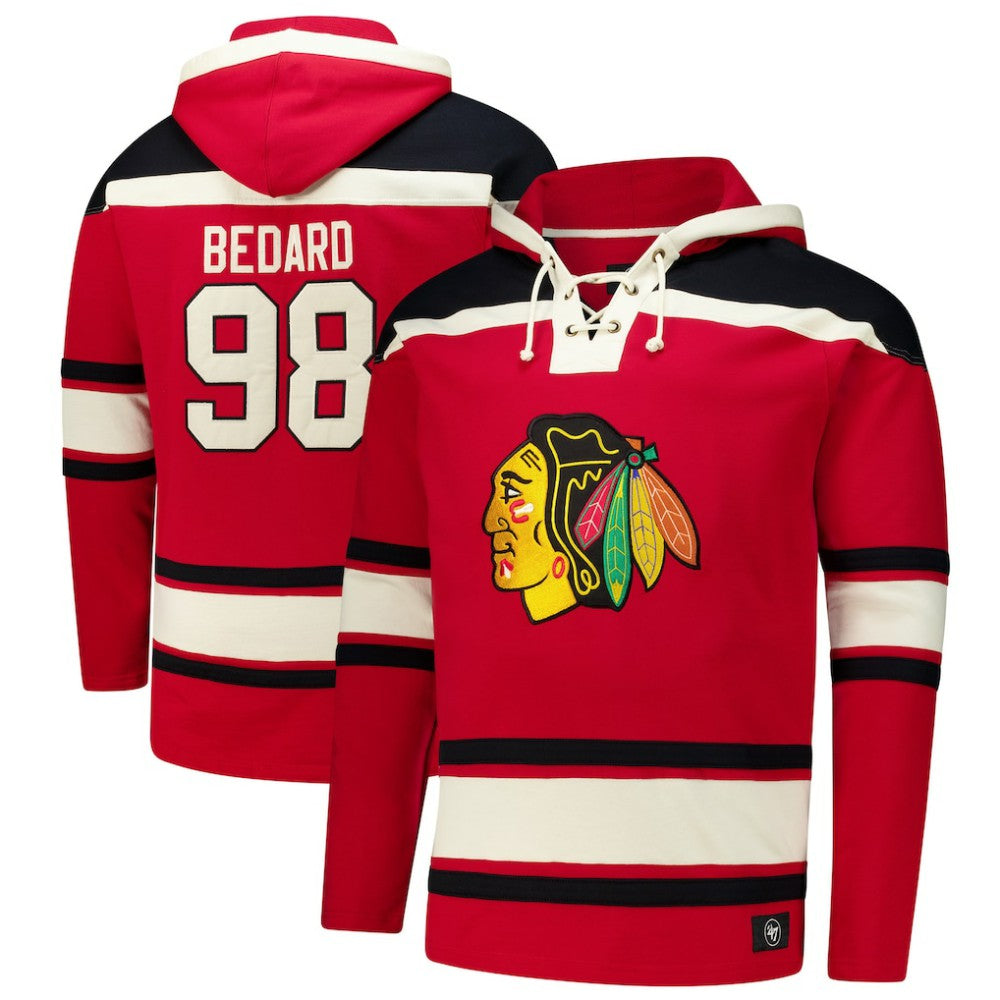 Connor Bedard Chicago Blackhawks '47 Big & Tall Lace-up Pullover Hoodie Red
