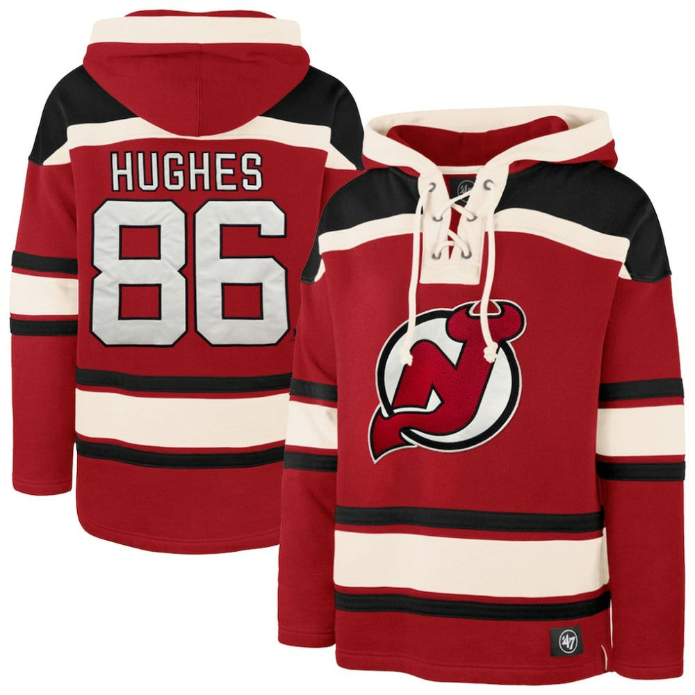 Jack Hughes New Jersey Devils - '47 Big & Tall Lace-up Pullover Hoodie Red