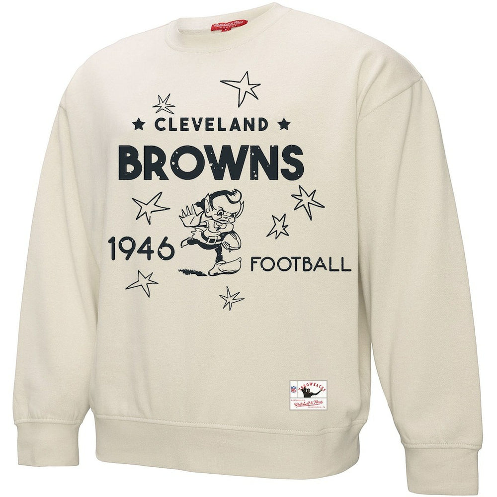 Cleveland Browns Women's Shooting Stars Pullover Sweatshirt Cream - Mitchell & Ness
