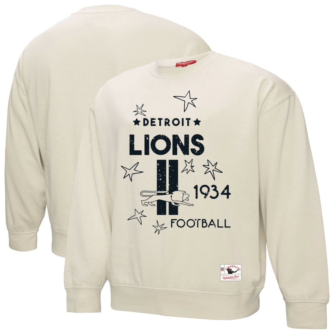 Detroit Lions Women's Shooting Stars Pullover Sweatshirt Cream - Mitchell & Ness