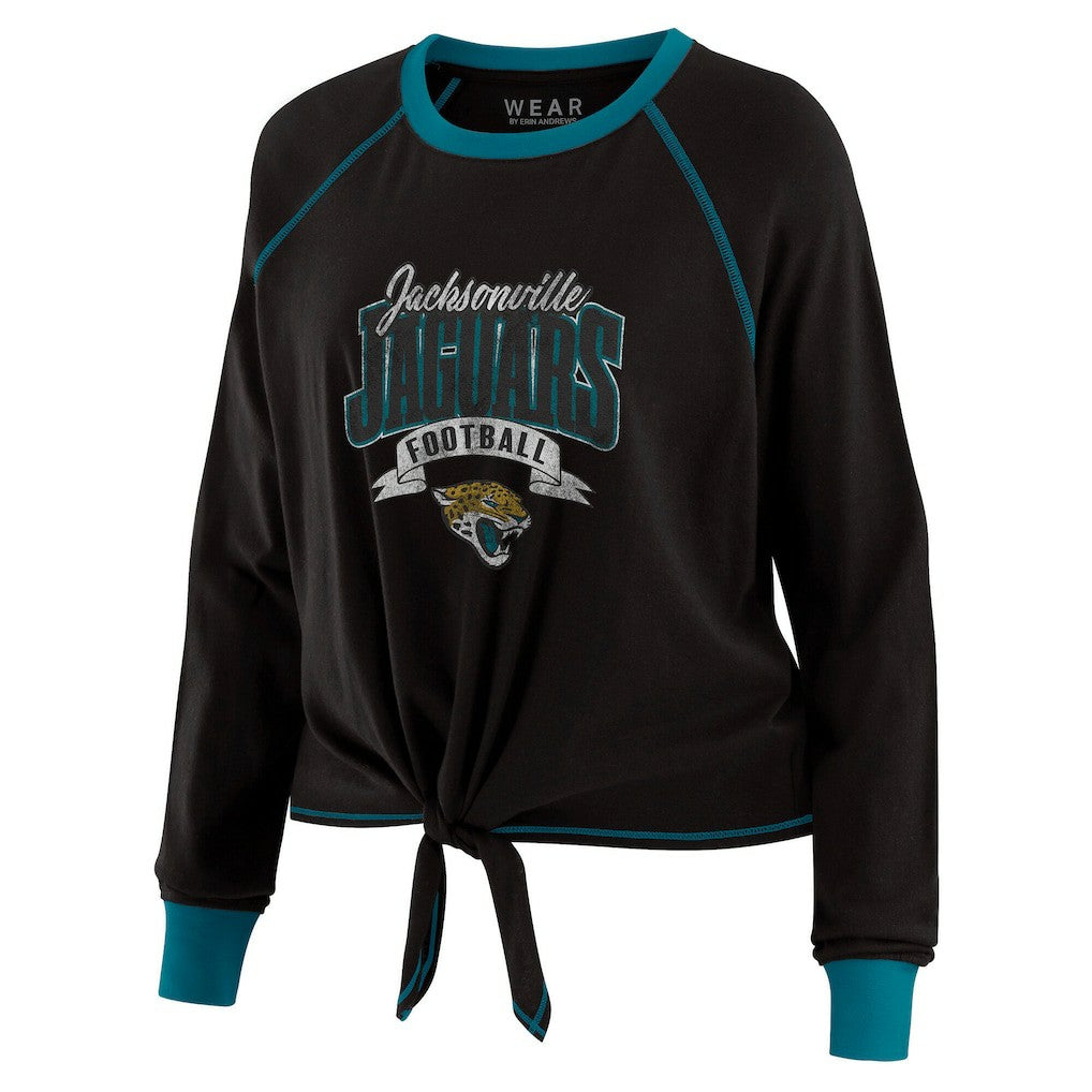 Jacksonville Jaguars WEAR by Erin Andrews Women's Plus Size Tie-Front Long Sleeve Top Black/Teal - NFL