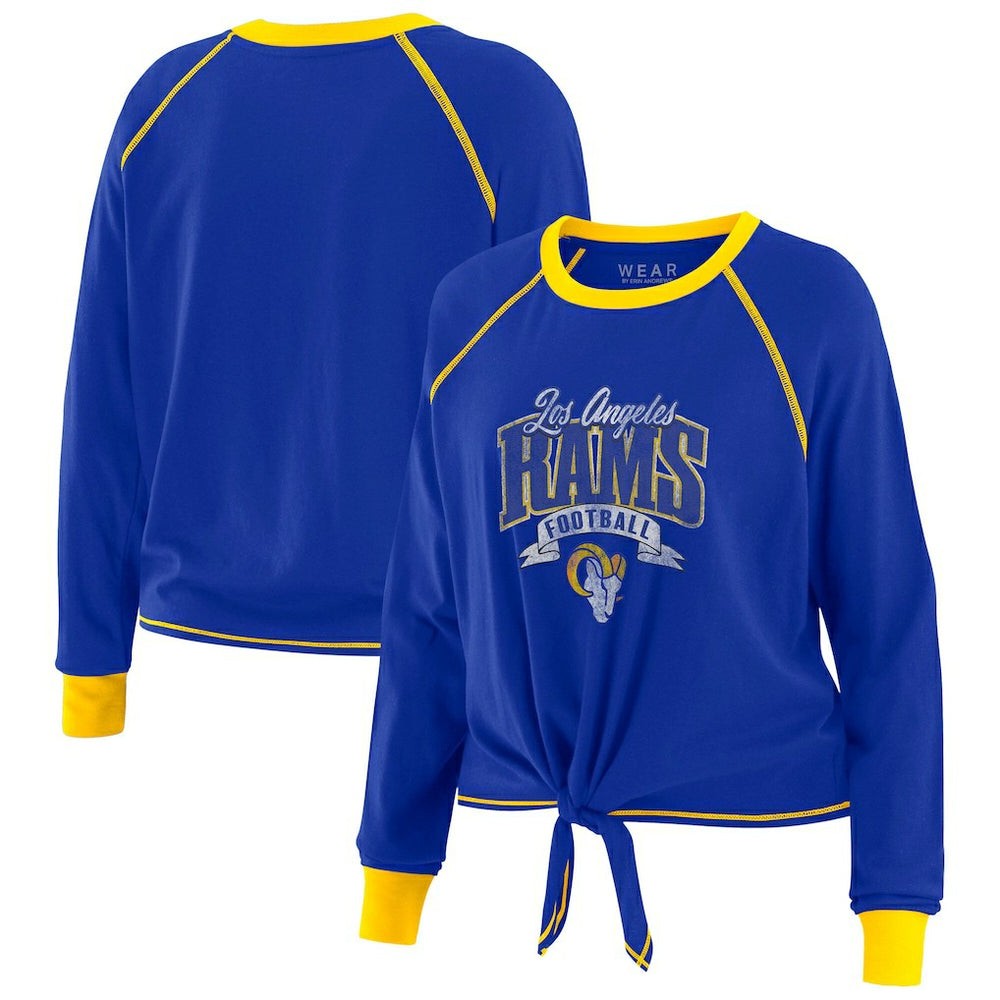 Los Angeles Rams WEAR by Erin Andrews Women's Plus Size Tie-Front Long Sleeve Top Royal/Gold - NFL
