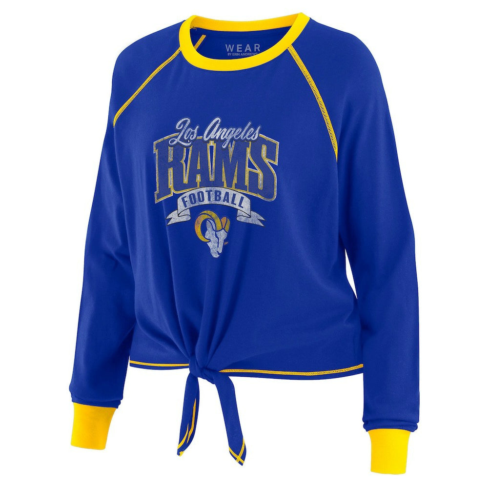 Los Angeles Rams WEAR by Erin Andrews Women's Plus Size Tie-Front Long Sleeve Top Royal/Gold - NFL