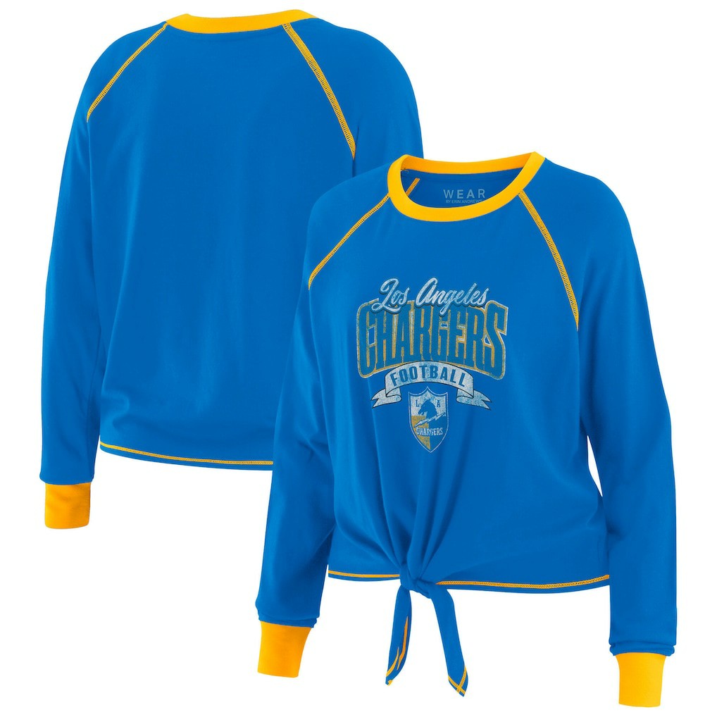Los Angeles Chargers WEAR by Erin Andrews Women's Plus Size Tie-Front Long Sleeve Top Powder Blue/Gold - NFL