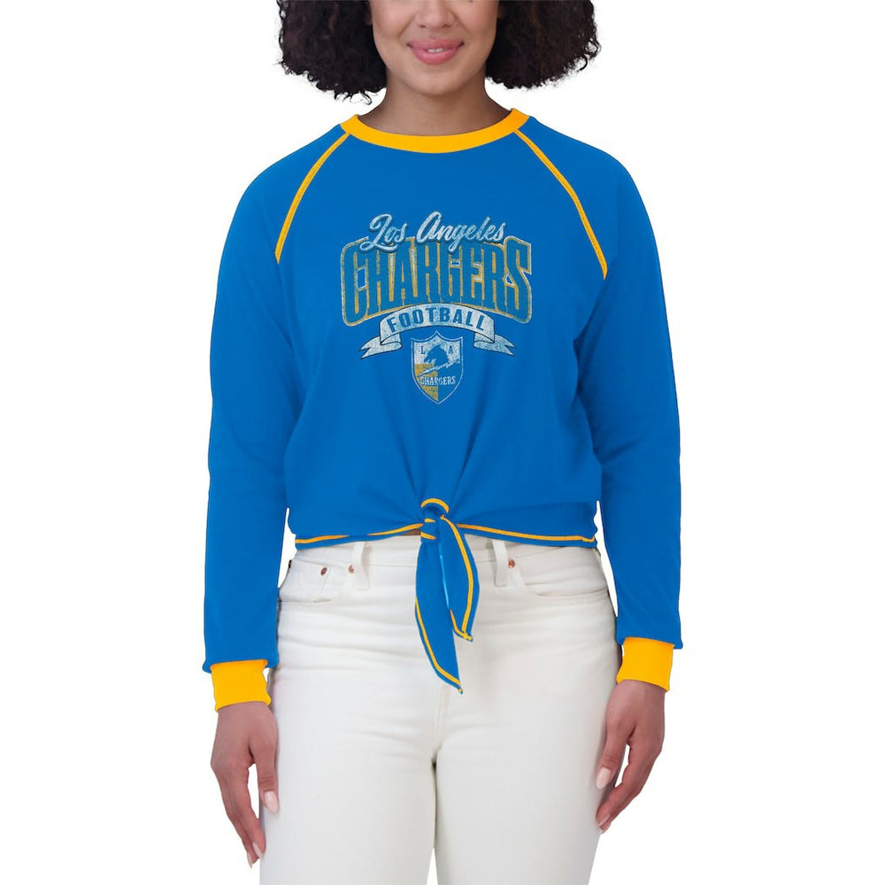 Los Angeles Chargers WEAR by Erin Andrews Women's Plus Size Tie-Front Long Sleeve Top Powder Blue/Gold - NFL
