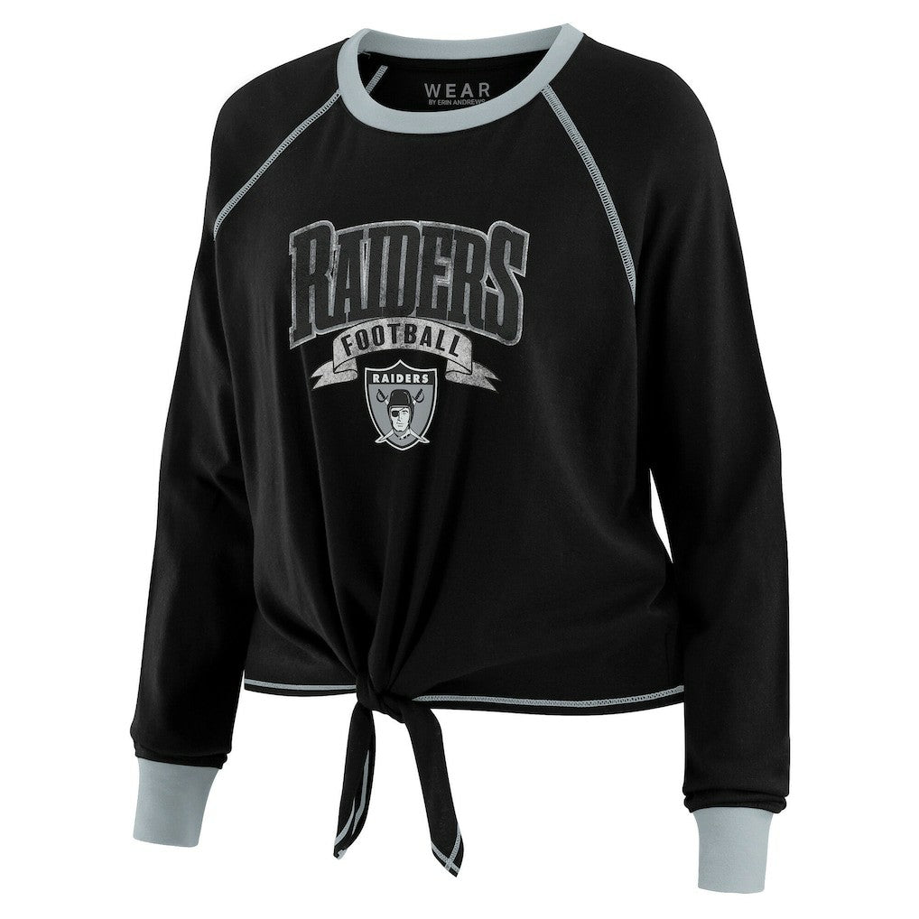Las Vegas Raiders WEAR by Erin Andrews Women's Plus Size Tie-Front Long Sleeve Top Black/Gray - NFL