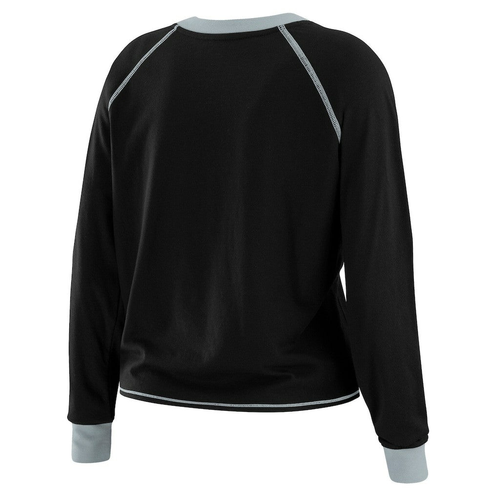 Las Vegas Raiders WEAR by Erin Andrews Women's Plus Size Tie-Front Long Sleeve Top Black/Gray - NFL