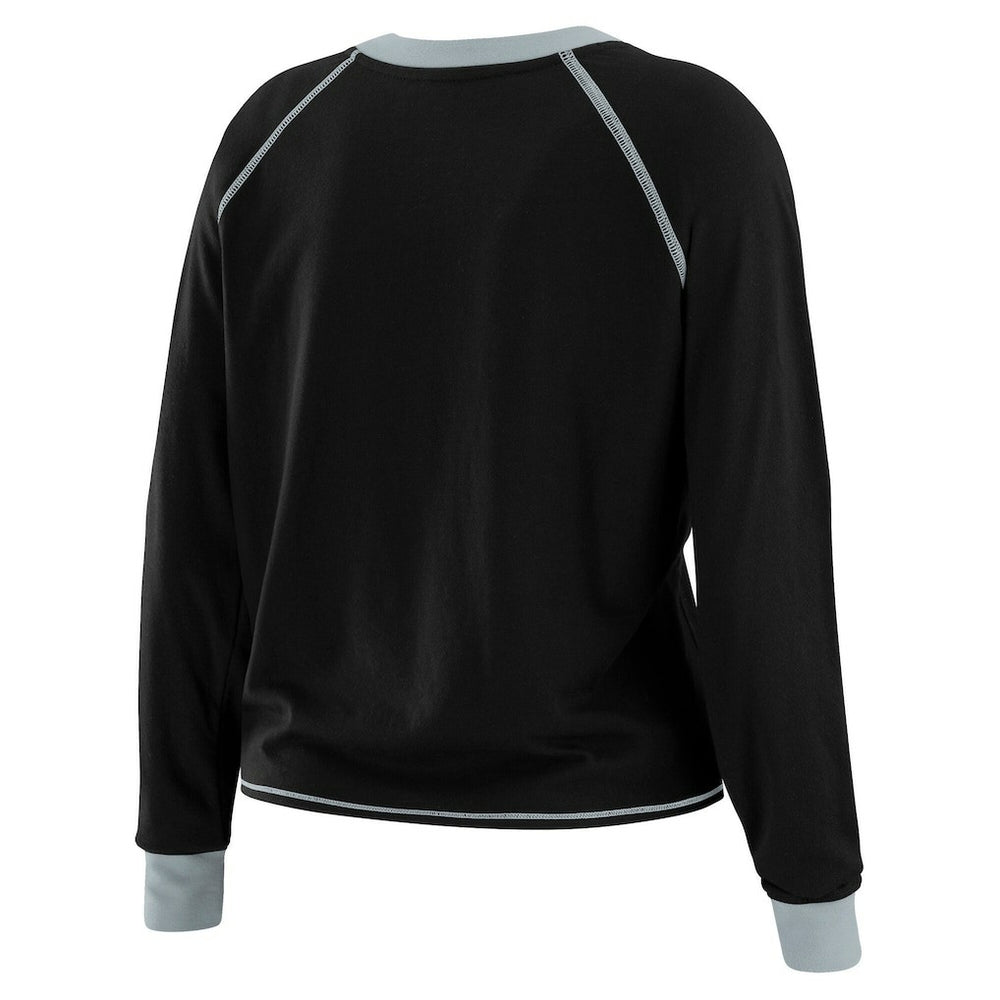 Las Vegas Raiders WEAR by Erin Andrews Women's Plus Size Tie-Front Long Sleeve Top Black/Gray - NFL