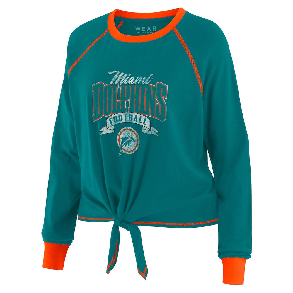 Miami Dolphins WEAR by Erin Andrews Women's Plus Size Tie-Front Long Sleeve Top Aqua/Orange - NFL