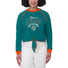 Miami Dolphins WEAR by Erin Andrews Women's Plus Size Tie-Front Long Sleeve Top Aqua/Orange - NFL