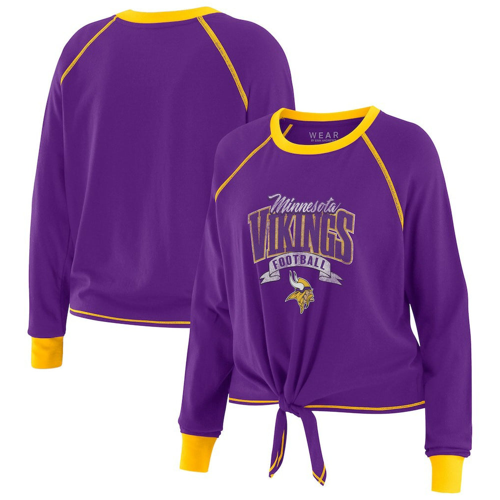 Minnesota Vikings WEAR by Erin Andrews Women's Plus Size Tie-Front Long Sleeve Top Purple/Yellow - NFL