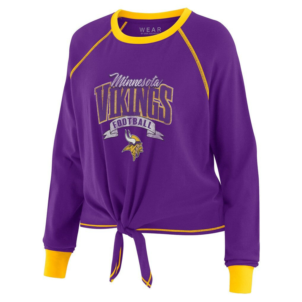 Minnesota Vikings WEAR by Erin Andrews Women's Plus Size Tie-Front Long Sleeve Top Purple/Yellow - NFL