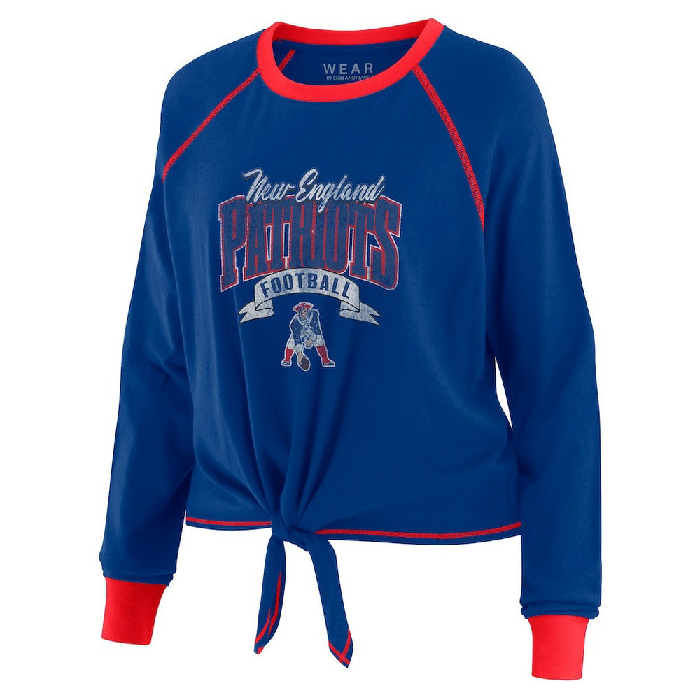 New England Patriots WEAR by Erin Andrews Women's Plus Size Tie-Front Long Sleeve Top Royal/Red - NFL