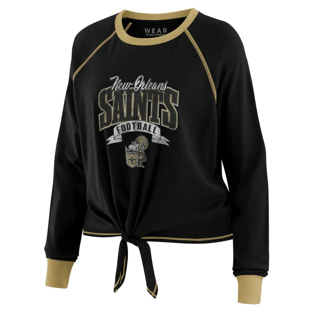 New Orleans Saints WEAR by Erin Andrews Women's Plus Size Tie-Front Long Sleeve Top Black/Gold - NFL