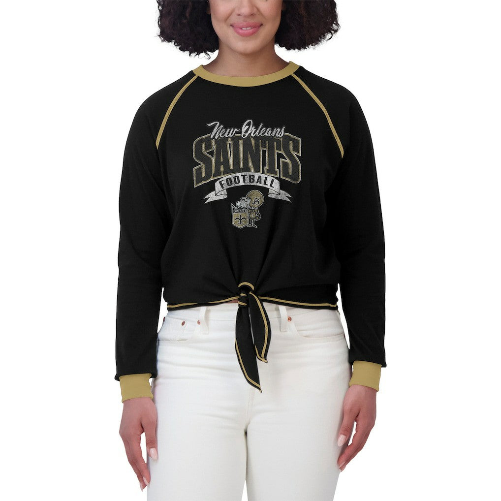New Orleans Saints WEAR by Erin Andrews Women's Plus Size Tie-Front Long Sleeve Top Black/Gold - NFL