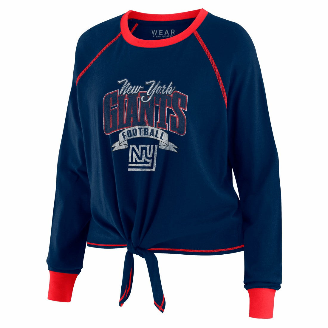 New York Giants WEAR by Erin Andrews Women's Plus Size Tie-Front Long Sleeve Top Royal/Red - NFL