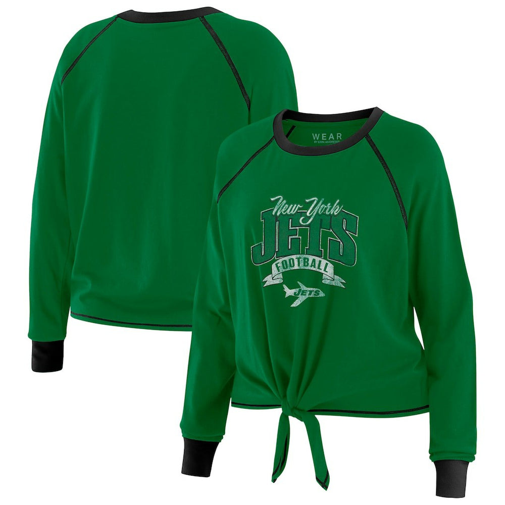 New York Jets WEAR by Erin Andrews Women's Plus Size Tie-Front Long Sleeve Top Green/Black - NFL